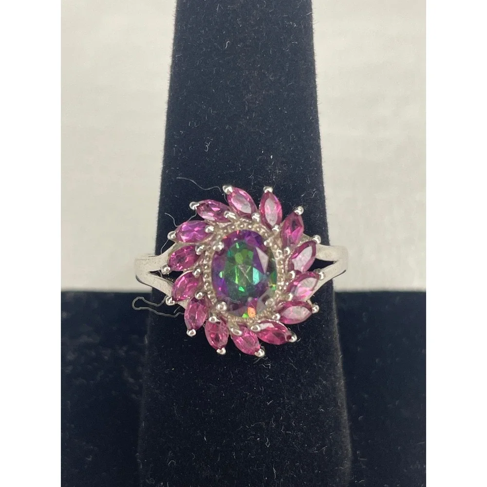 Mystic Topaz Pink Marquise Floral Cocktail Ring Silver 925 Size 8 Statement